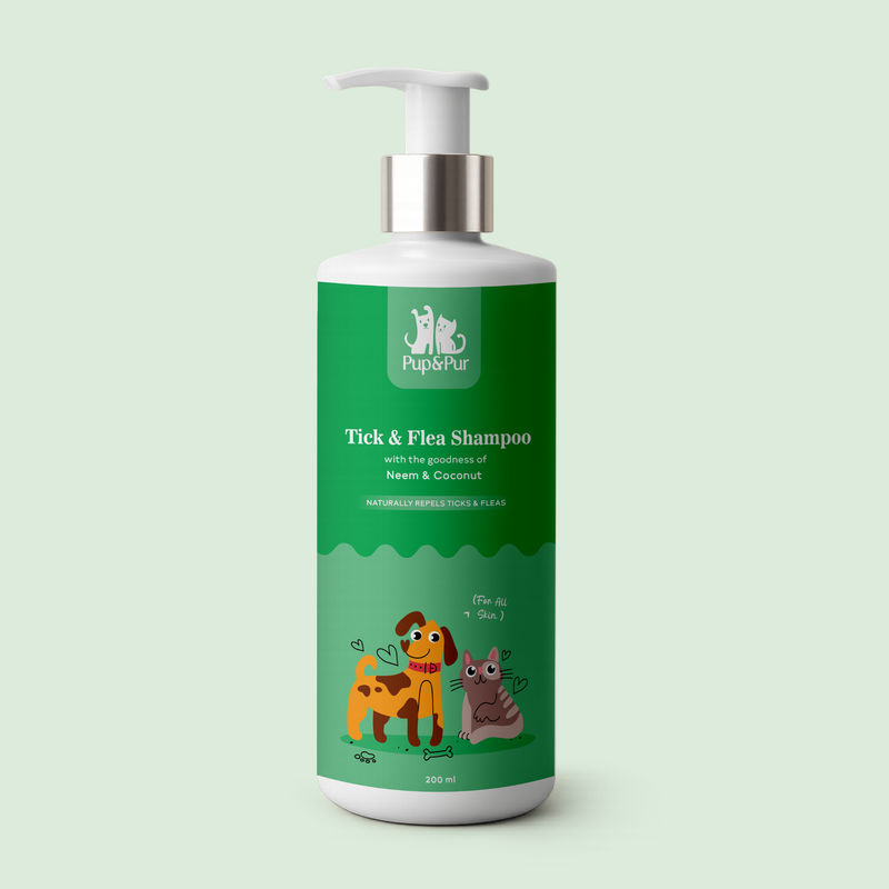 Pup & Pur Anti Tick & Flea Shampoo for Dogs & Cats | Neem Shampoo for pets | 200 ml