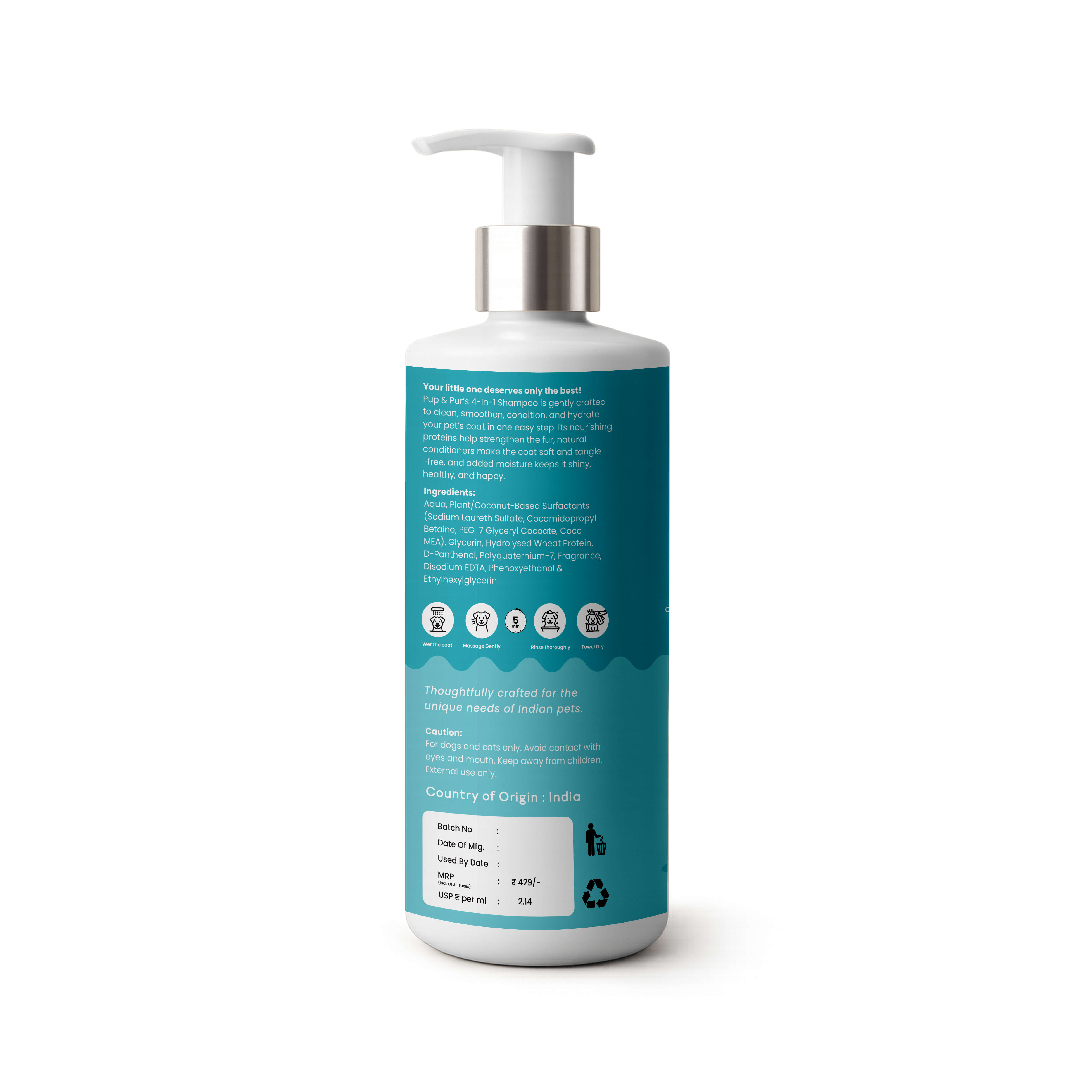 Pup & Pur 4-in-1 Shampoo for Dogs & Cats | Clean, Condition, Hydrates & Anti Hairfall  | 200 ml