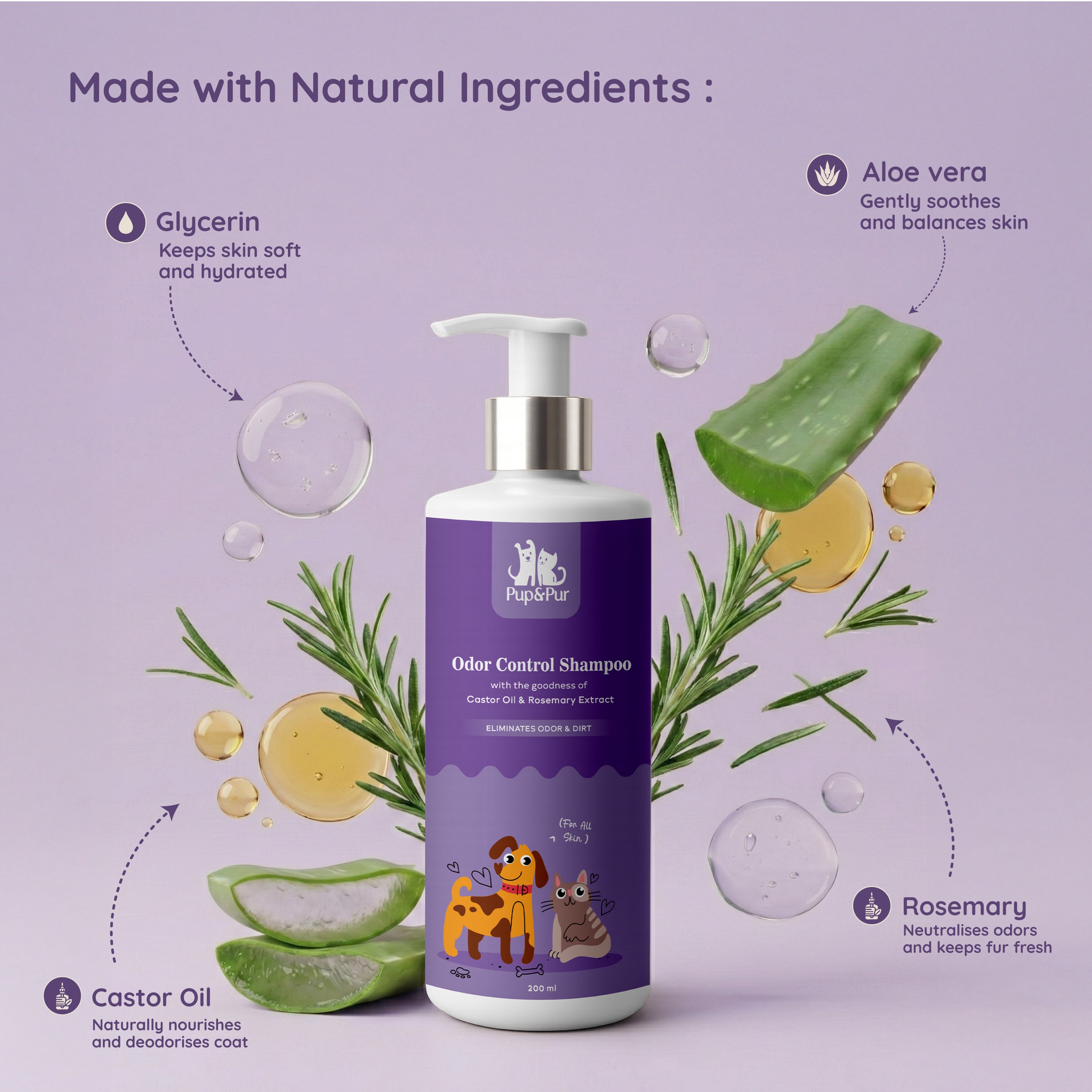 Pup & Pur Odor Control Shampoo For Dog and Cat | Deodorizing Pet Shampoo | 200 ml