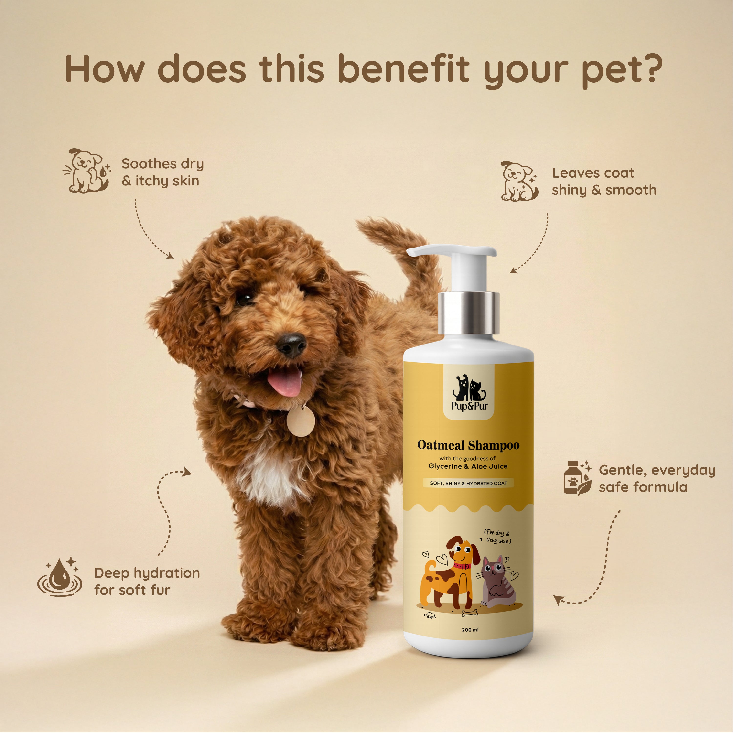 Pup & Pur Oatmeal Shampoo For Dogs & Cats | Pet Shampoo For Dry & Itchy Skin  | 200 ml
