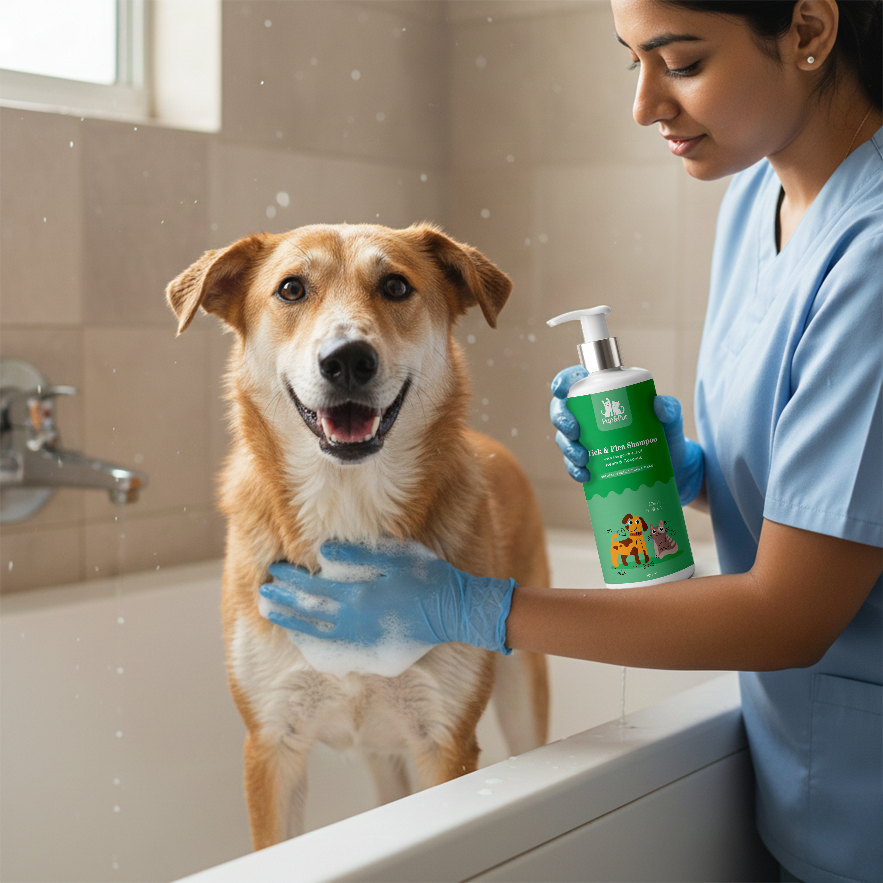 Pup & Pur Anti Tick & Flea Shampoo for Dogs & Cats | Neem Shampoo for pets | 200 ml
